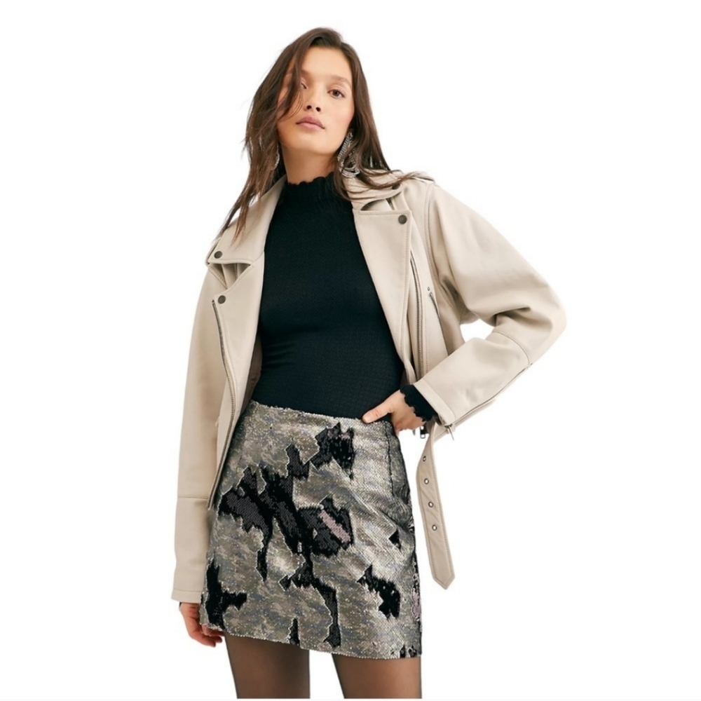 Free People camo silver and black skirt